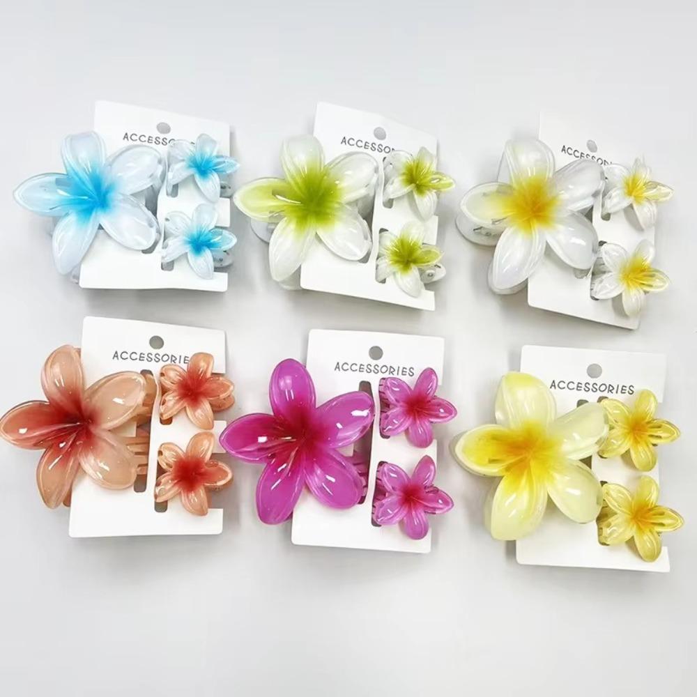 3Pcs/Set Acrylic Hair Claws Plumeria Flower Ponytail Clip Colorful Hair Accessories Summer