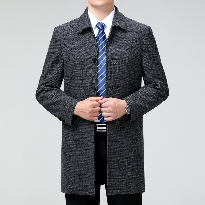 Осенне-зимний новый стиль, тонкая кашемировая ветровка для мужчин среднего возраста, свободное шерстяное пальто средней длины, куртка для папы на пуговицах