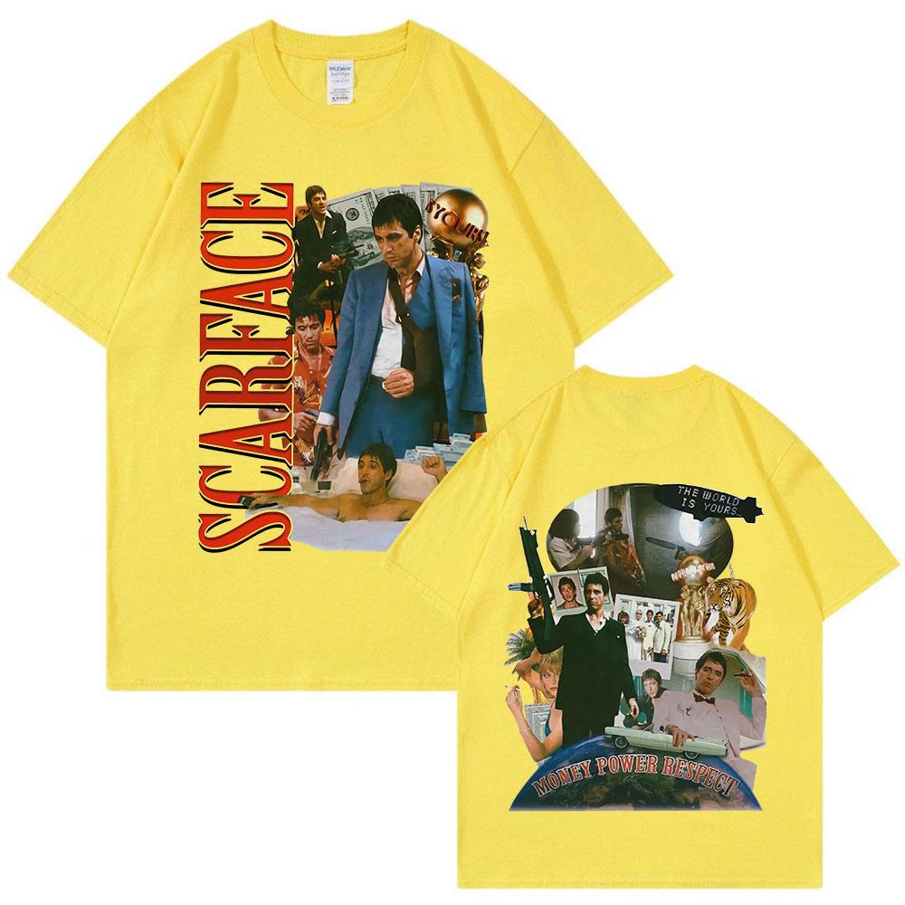 Винтажная футболка 90-х годов «Лицо со шрамом» из фильма Аль Пачино, Тони Монтана, двусторонние футболки с графическим принтом, большие футболки в стиле хип-хоп, панк, уличная одежда