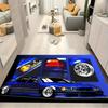 Blue Modified Tuner Car Comic Split Panel Print Area Rug Non‑Slip Rectangular Floor Mat Auto Fan Decor for Gaming Bedroom Living Room