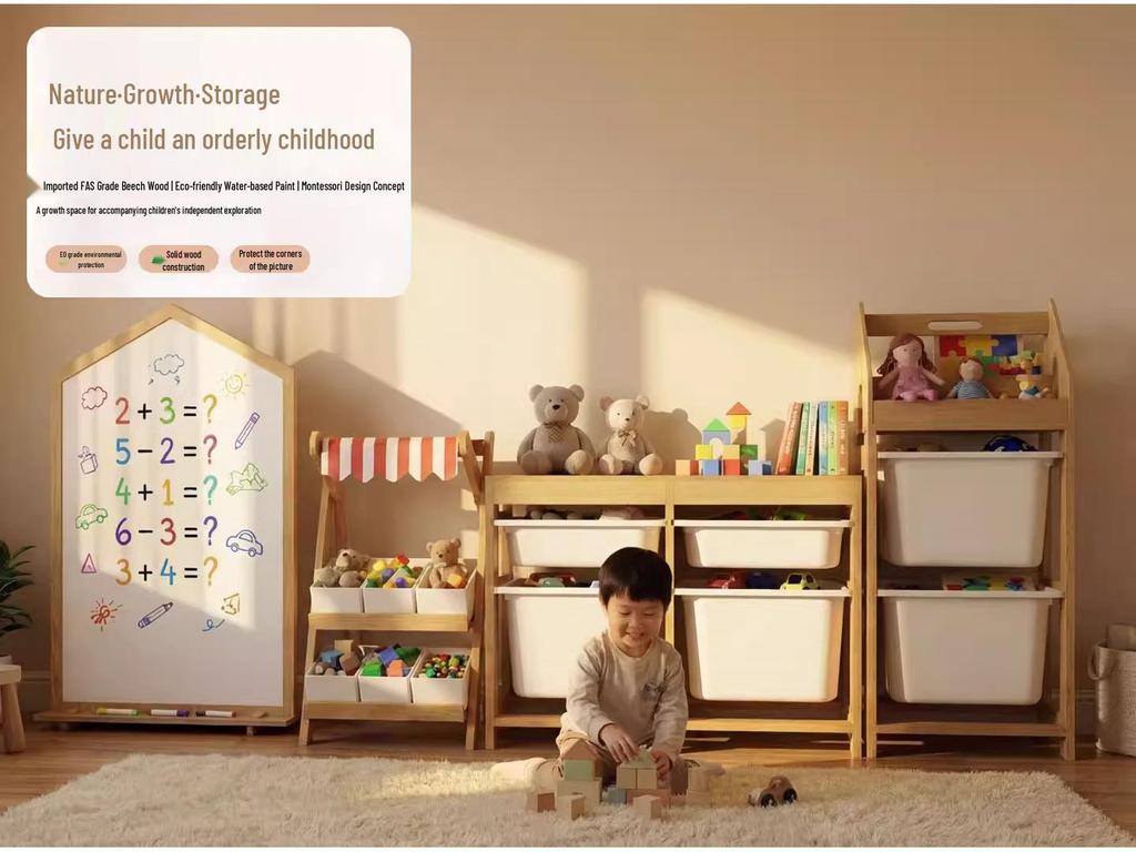 Детская полка-стеллаж и полка для книжек-картинок из массива бука для детского сада