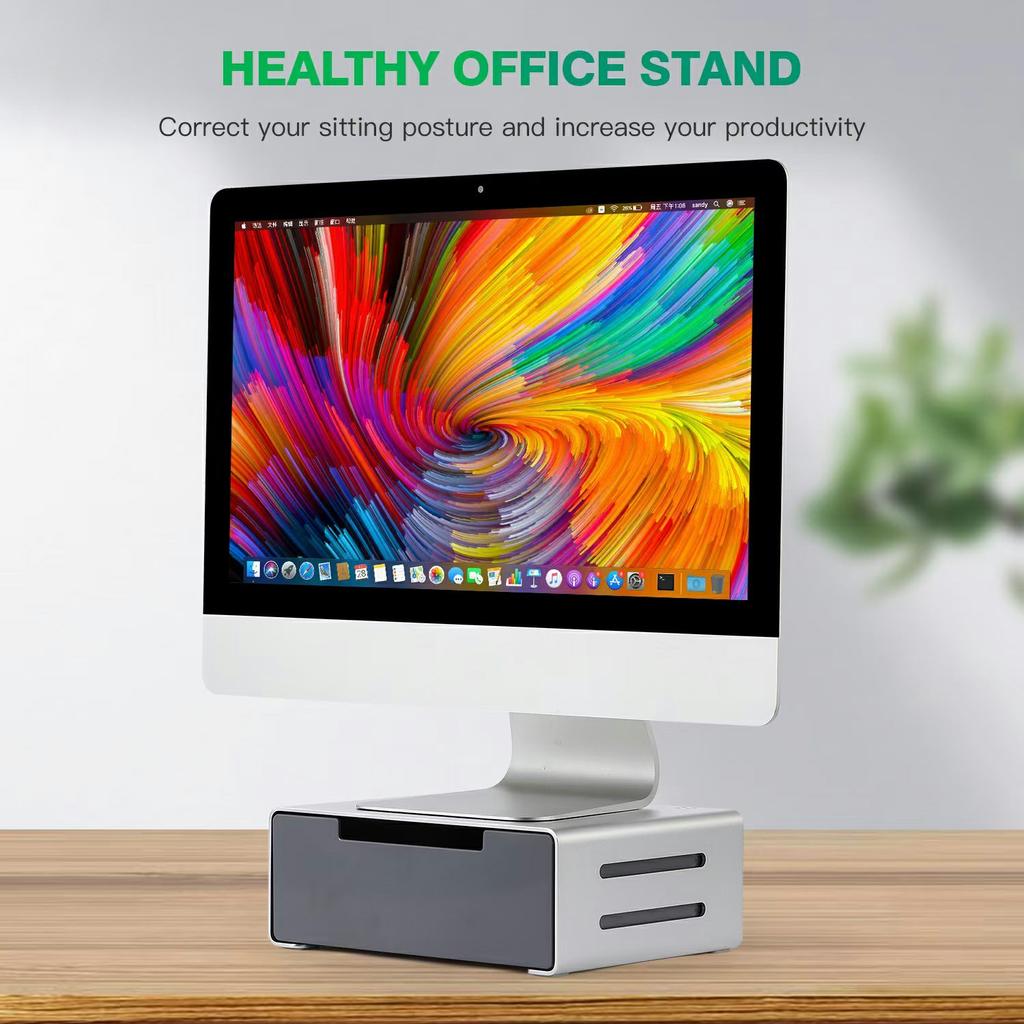 L26-1 Computer Monitor Laptop Stand Riser Aluminum Alloy Desktop Organizer with Drawer