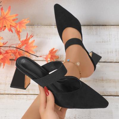 Модная обувь женская 2025 Закрытый носок Женские тапочки Модные нарядные тапочки Женские Заостренный носок Высокий каблук Большой размер Женские сандалии