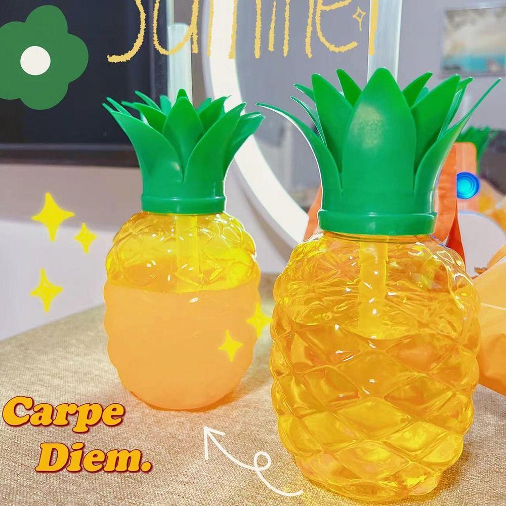 Пластиковый Мультяшный Фруктовый Летний Стаканчик с Соломинкой Клубника Ананас Арбуз Питьевая Посуда Бутылка для Воды