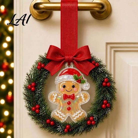 Versatile Seasonal Hanging Wreath Mini Christmas Door Handle Decoration Gingerbread/Angel/Bell/Snowman Artificial Pine Desktop Scenery with