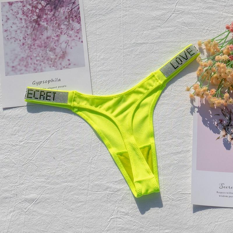 Женские трусики с блестящими стразами, сексуальное женское белье, женское нейлоновое нижнее белье с низкой посадкой, женское нижнее белье, секретные стринги неонового цвета, женские стринги
