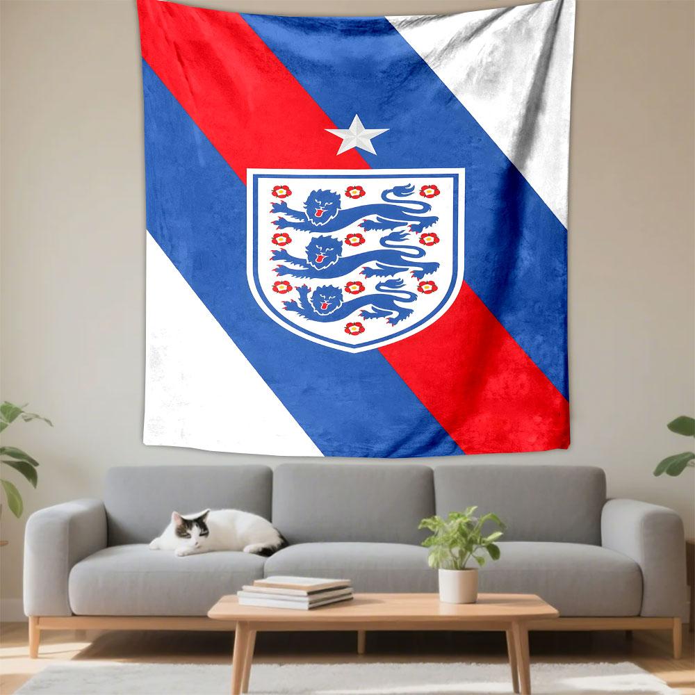 England Football Team Lions Emblem Patterned Tapestry Decorative Wall Hanging, Home Bedroom Living Room Decor