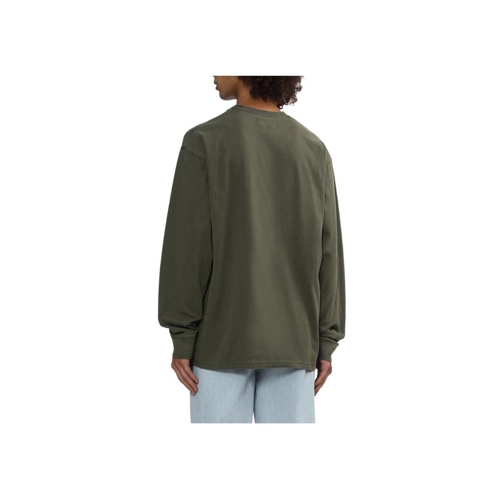 Carhartt WIP Логотип Бирка Карман с вышивкой Окрашенная футболка с длинным рукавом Унисекс Топы Зеленый CHXLTA242036N-GRB