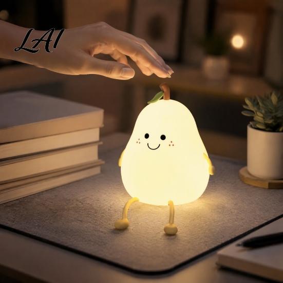Portable LED Light for Bedroom Pear Silicone Night Light Touch Rechargeable Tapping Bedside Lamp USB Charging Cute Warm Atmosphere Nursery