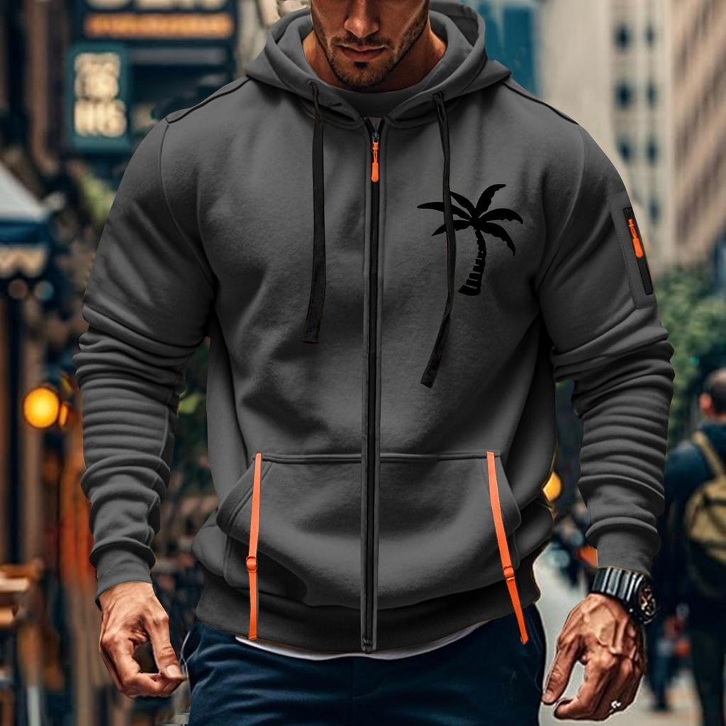 Мужская спортивная повседневная толстовка с капюшоном, кардиган с капюшоном на молнии, многокарманное пальто с капюшоном