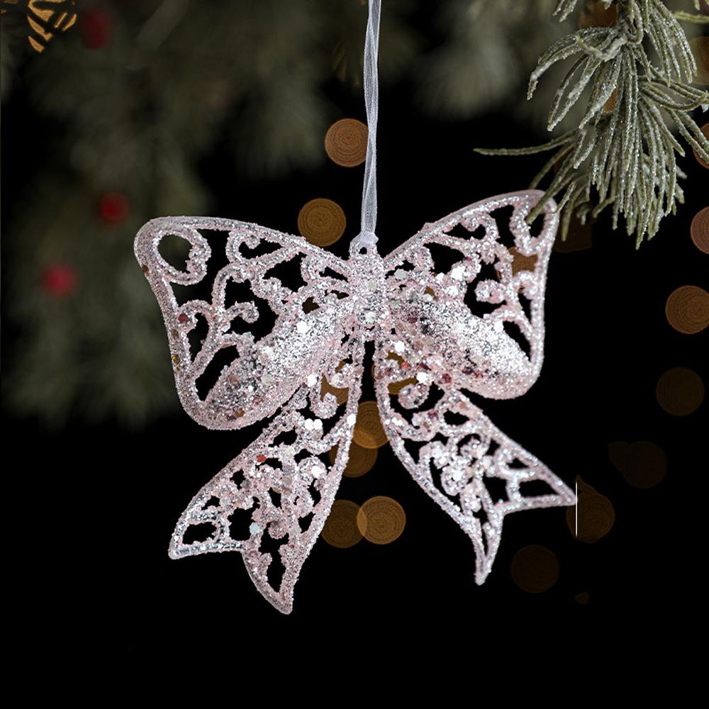 Glitter Christmas Tree Pendant Plastic Slightly Sticky Artificial Christmas Decoration Cartoon Candy Butterfly