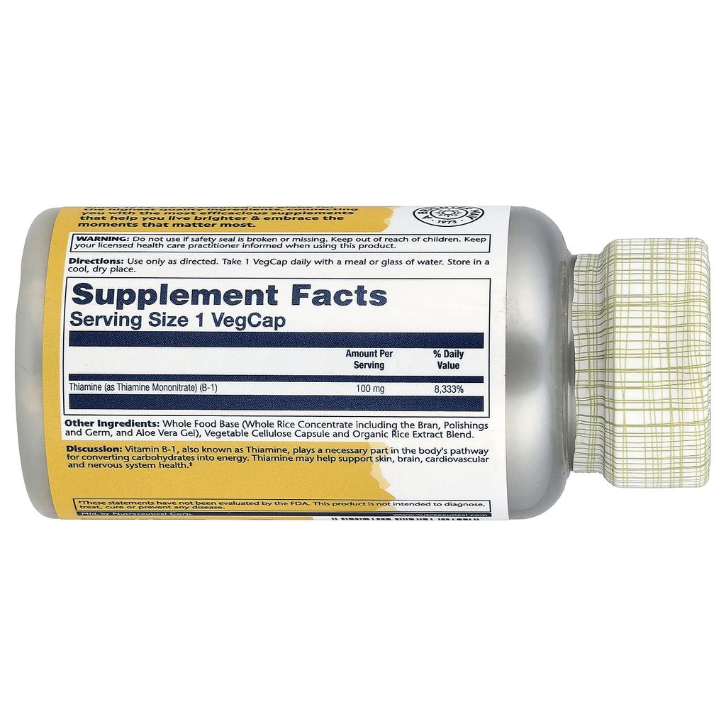 Vitamin B-1, 100Mg, 100 Veggie Capsules