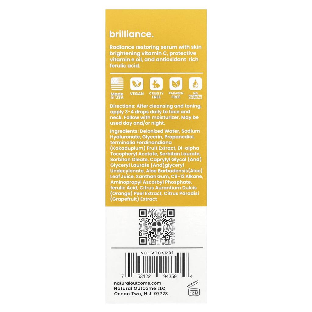 Vitamin C, C-Brilliance Serum, Fragrance Free, 30Ml(1Oz)