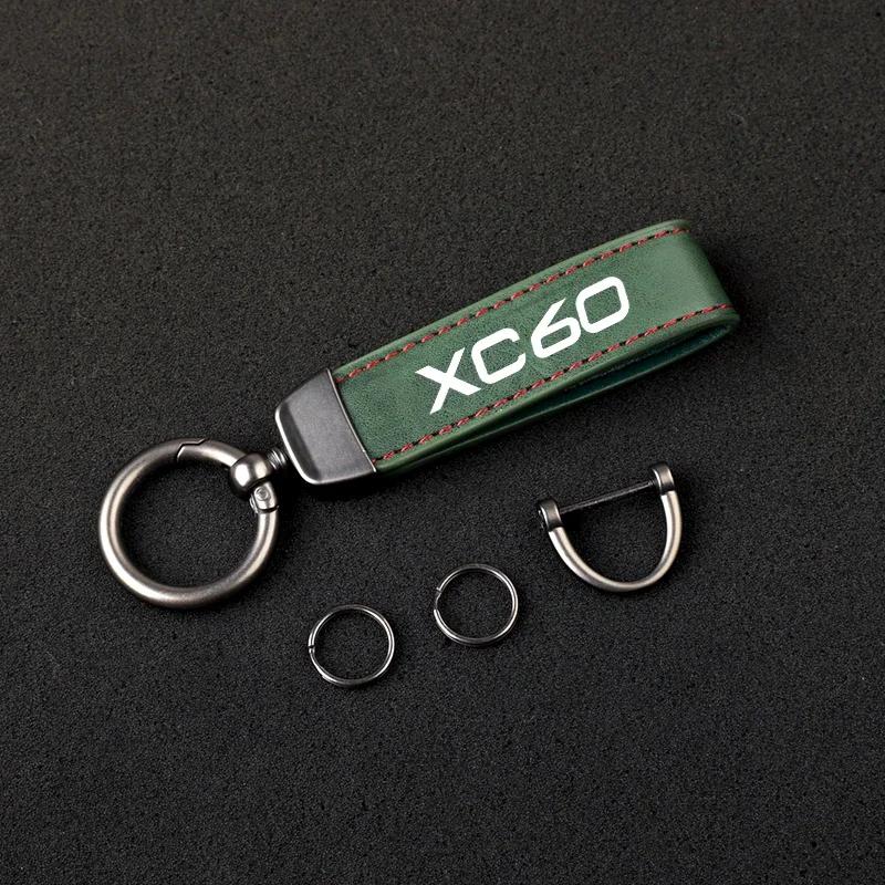 Premium Material Leather Car Key Ring Chain Car Interior Keychain for Volvo XC60 with logo car accessories