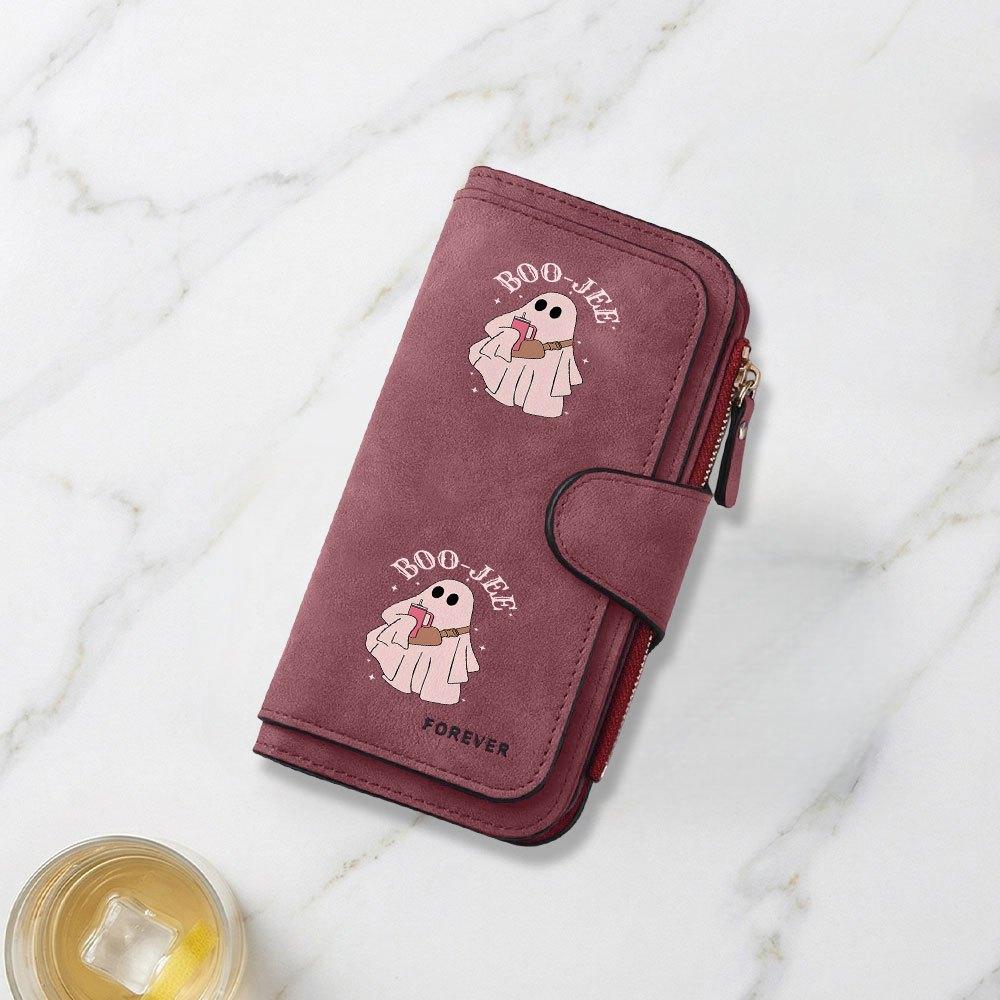 Cute Ghost Holding Drink Illustration Print Long Wallet Unisex Multifunctional Portable Snap Coin Purse Perfect Birthday Gift For Daily Use