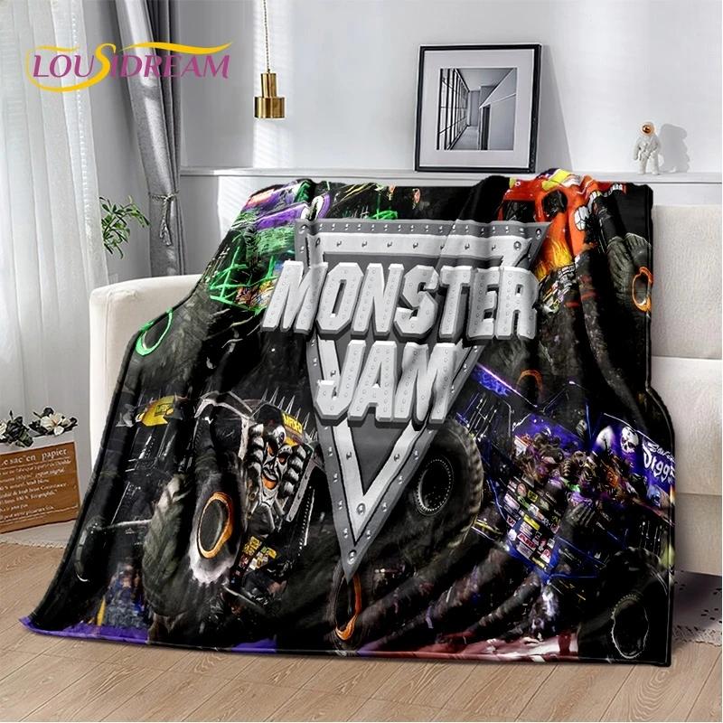 Мягкое фланелевое одеяло Monster Truck 3D Monster Jam Cartoon для кровати, спальни, дивана, пикника, плед для отдыха на свежем воздухе, подарок