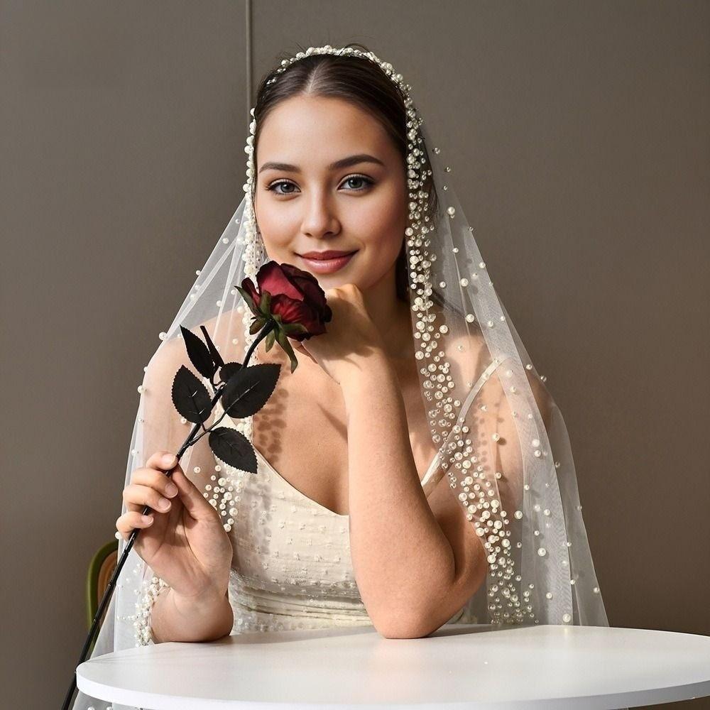Жемчуг Жемчуг Тюль Свадебная фата 130см Свадебная фата Изысканная Длинная Свадебная фата Для Женщин