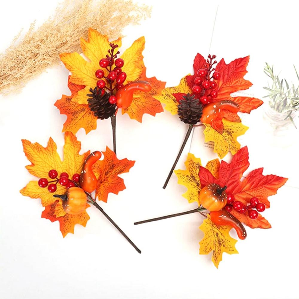 Christmas Home Fall Autumn Decoration Faux Branches Fake Pumpkin Berry Stem Artificial Maple Leaves