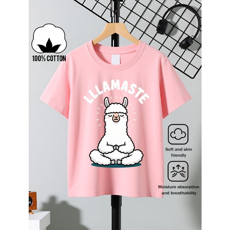 European sizes Boys T Shirt Casual Short Sleeve T-Shirt with Llama Meditation Yoga Pose Art Graphic Print-- Fun Summer Design