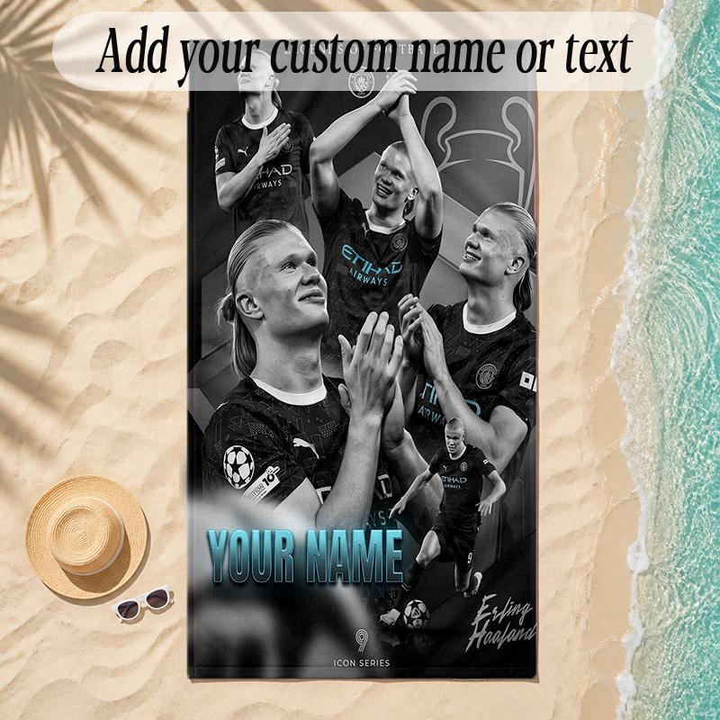 Beach TowelErling Haaland Custom Name Text Personalized Soft Towel for Beach Pool Indoor Home Decor Gift