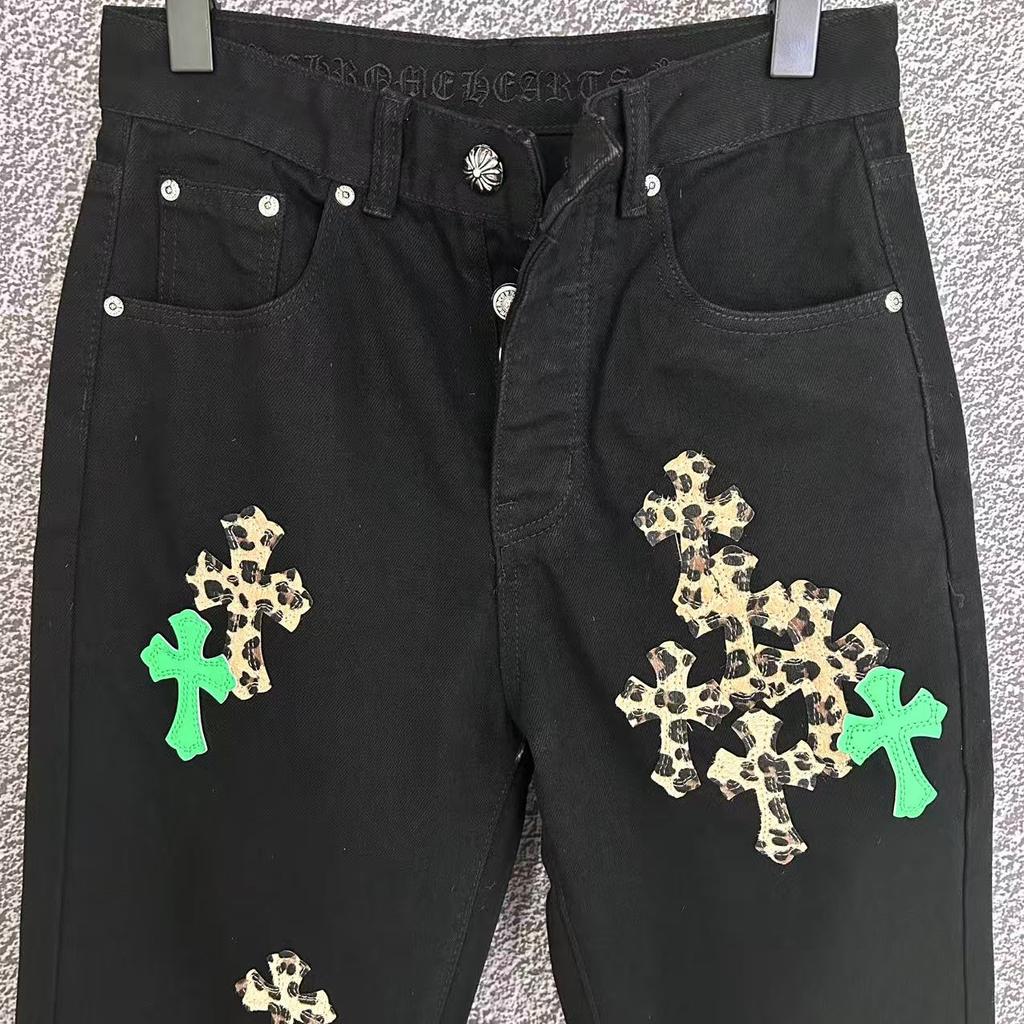 9922 CHROME HEARTS Мужские и женские модные джинсы в американском стиле с тканевыми нашивками, повседневные и модные брюки в стиле хай-стрит