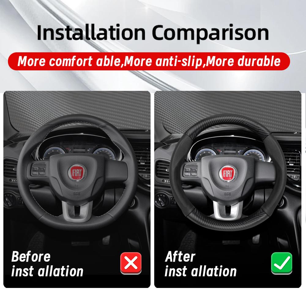 bpzsw1 Suitable for Fiat Breathable Holes Leather Matte Carbon Fiber Texture Steering Wheel Cover Suitable for 500 Grande Punto Evo 169 Ducato Bravo
