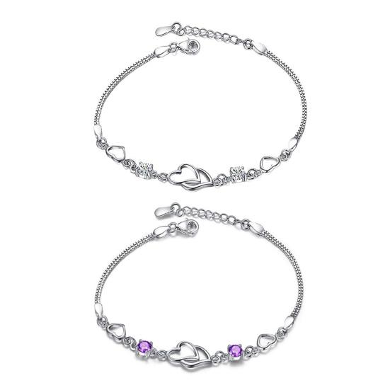 Women Bracelet Heart To Heart Cubic Zirconia Birthstone Alloy Bracelet Christmas Gifts Wrist Accessory