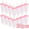 2/20 шт. 24 унции многоразовые стаканы для вечеринок с соломинкой и крышкой, милые стаканы из пластика с бантиком для холодных напитков, для дома, офиса, использования на открытом воздухе, летний подарок