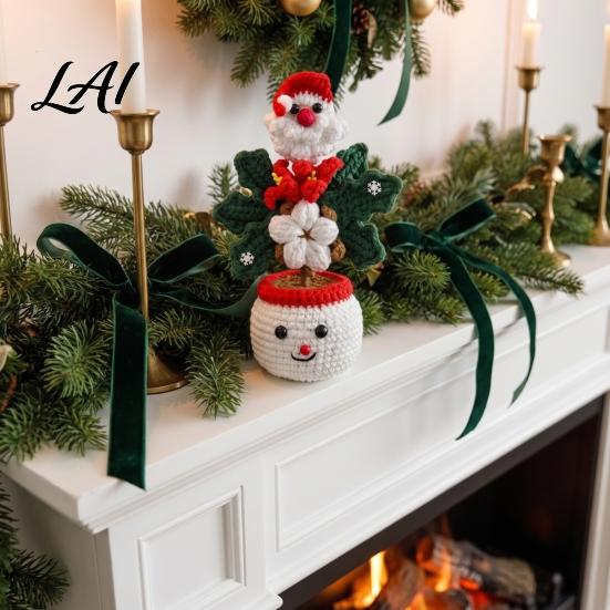No Maintenance Indoor Plant Christmas Crochet Potted Plant Cute Snowman Planter Santa Flower Small Bookshelf Decoration Tree Handmade Ornament