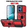 Противоударный гибридный чехол для телефона повышенной прочности для Xiaomi Redmi 15C 14C 13C с магнитным кольцом-держателем-подставкой и сдвижной крышкой объектива Redmi Note 14 12 13 15 Pro Plus