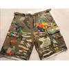 ZYLLO Летняя мода Камуфляжная вставка Кожа Буква Потертые Ретро Джинсы до колена Мужские Женские Шорты