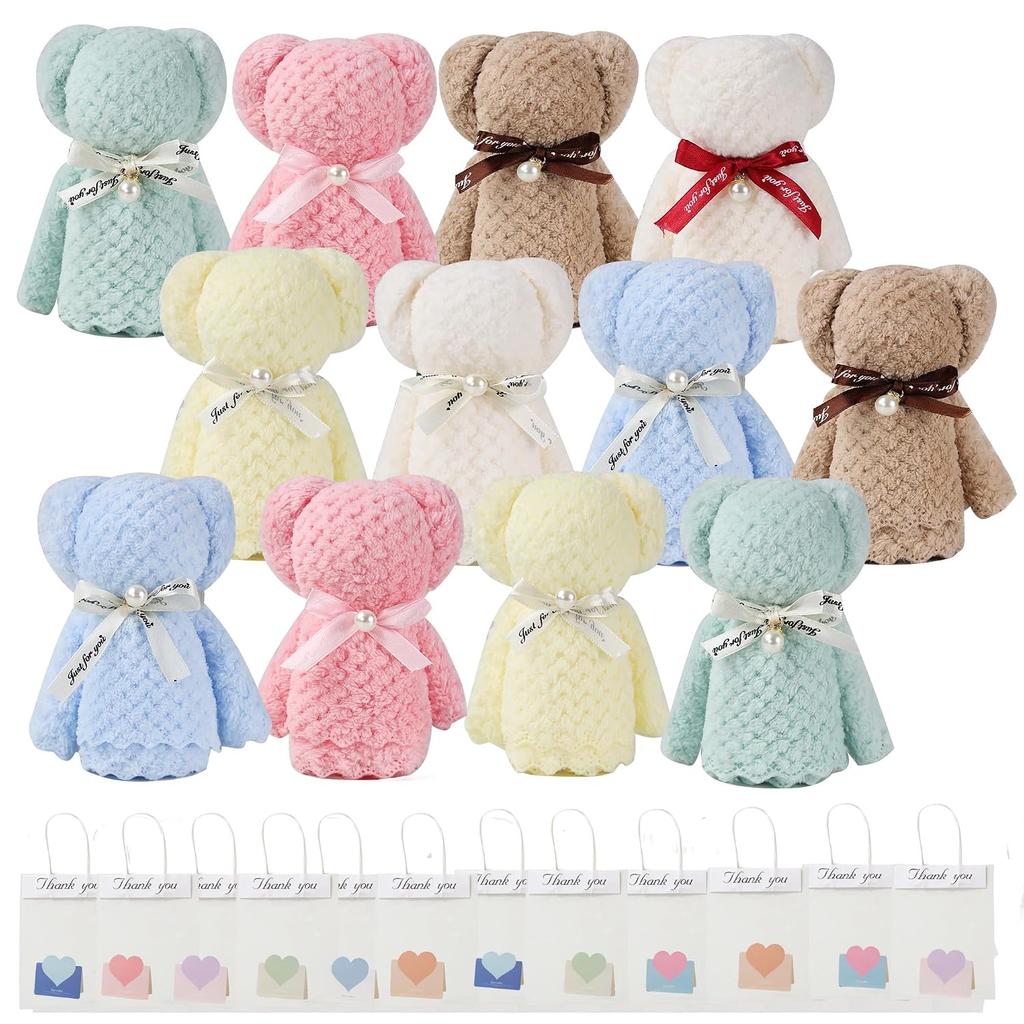 Kuma towel 12-piece set petit gift individually wrapped heart pattern message card included tote bag souvenir wedding retirement moving greeting.