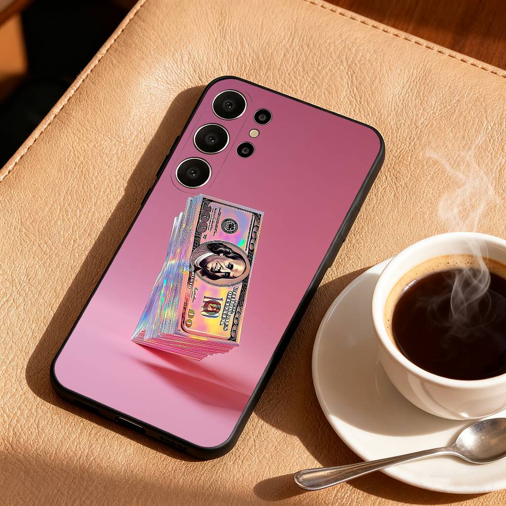 Чехол для телефона-банкноты P-Pink D-Dollars для Samsung S25, S24, S21, S22, S23, S30, Ultra, S20, FE, Lite, 10, 9, Черная крышка