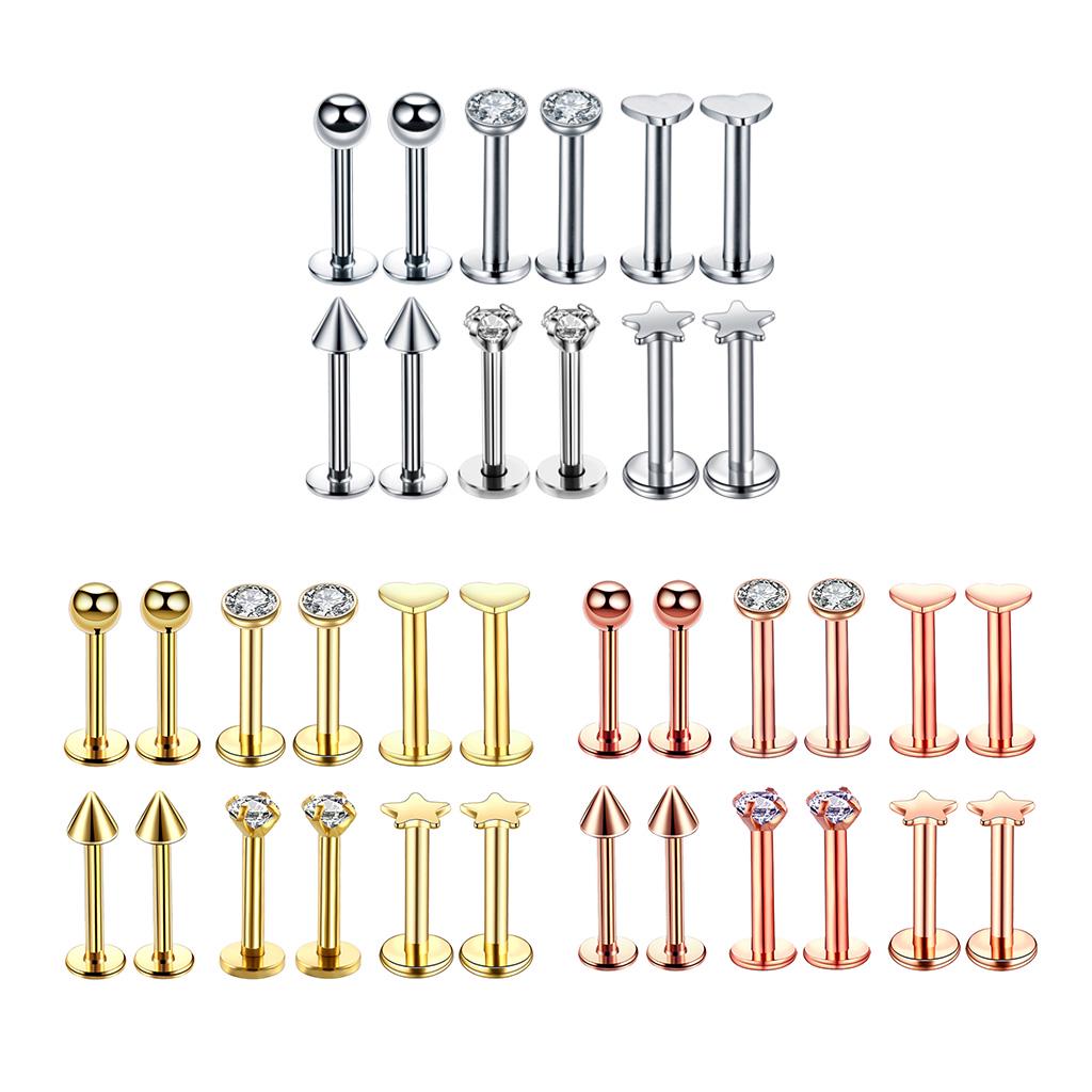 16G Steel Lip Bar Labret Rings Tragus Stud Piercing Jewelry Silver