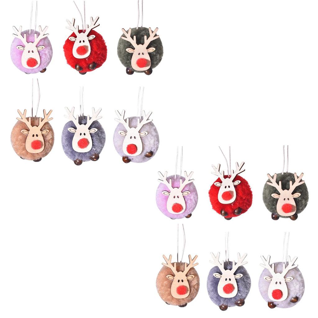 12pcs Lamb Velvet Ball Christmas Elk Pendant Bobbles Christmas Tree Pendants Xmas Hanging Decorations