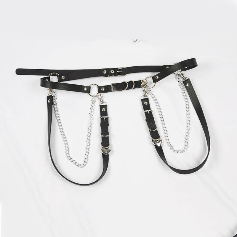 Women Skirt Belt PU Leather Hip Hop Style Sexy Jeans Dress Heart Punk Belt with Metal Waist Chain Female Apparel Accessories