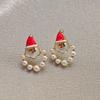 Enamel Santa Claus Min Stud Earrings Female Fashion Sweet Red White Color Geometry Ear Wedding Jewelry Romantic Gift