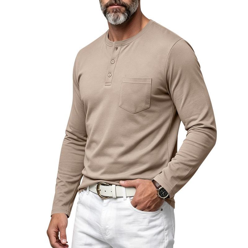Men S Loose Fit Long Sleeve Henley Neck Casual Basic T Shirt