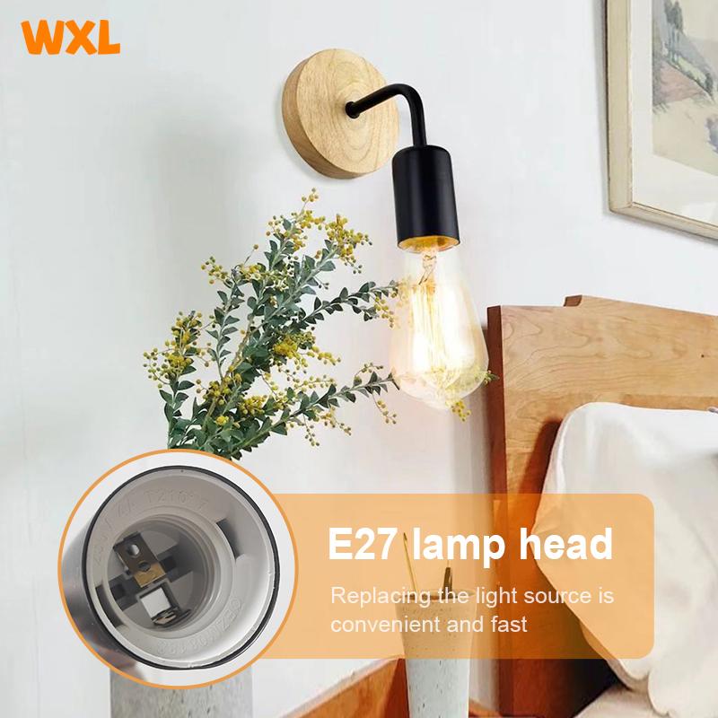 Wood Wall Lamp Vintage Wall Lights Fixture E27 110V-220V Bedside Retro Lamp Industrial Decor Dining Room Bedroom Light