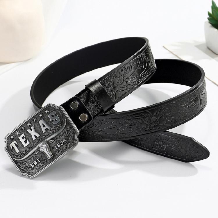 Мужской ремень в западном стиле Ковбойский пояс с серебряной деталью в виде головы быка для законодателей мод и ценителей стиля