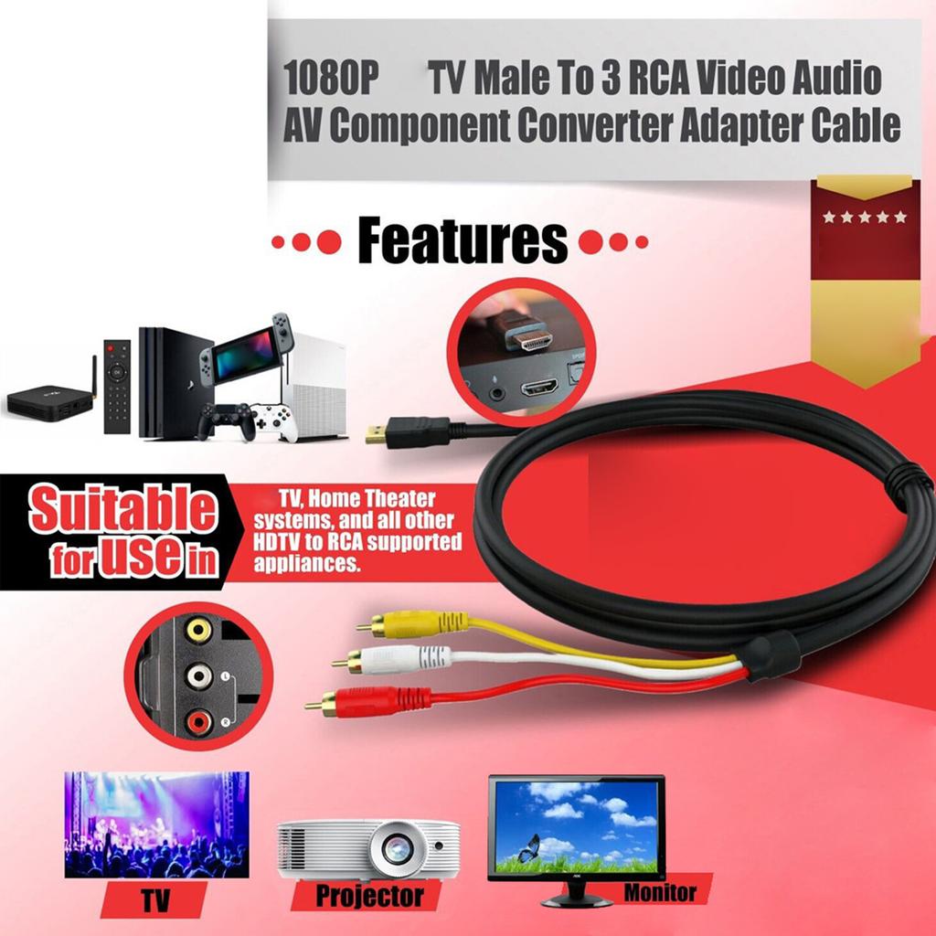 AV-кабель на 3 RCA для игровых консолей Золотое покрытие контактов Повышает долговечность Совместимость с ПК/ноутбуком Аксессуар