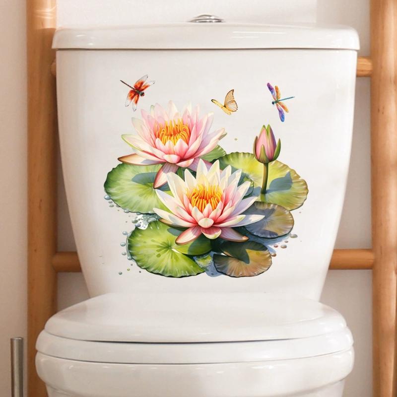 Bathroom Toilet Seat Sticker Self-Adhesive Floral Butterfly Decals Toilet Stickers For Cistern Bathroom WC Restroom Decor_