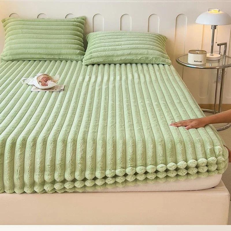 Утолщенный бархатный чехол для матраса, зимняя простыня с резинкой, мягкие пушистые простыни на резинке для дома, толстая плюшевая простыня на резинке