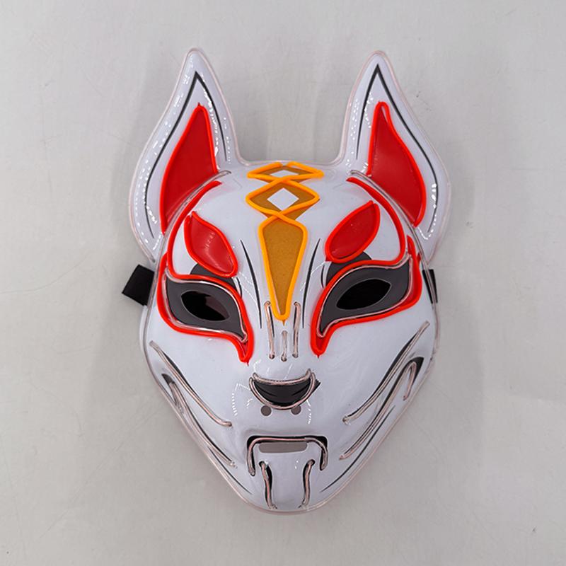 Japanese Kabuki Fox LED Mask Neon Light Up Full Face Mask Anime Cosplay Costume Halloween Carnival Festival Haunted House Props
