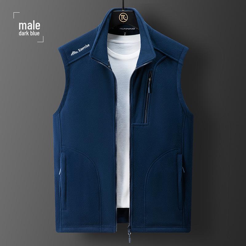 Мужской флисовый жилет с воротником-стойкой на осень/зиму: Теплая, на бархатной подкладке, повседневная куртка для улицы