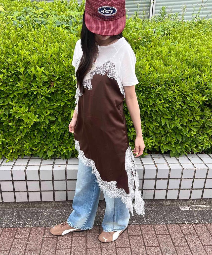 WC Асимметричный подол Сатиновое платье-камисоль F Коричневый [WEGO] Женское