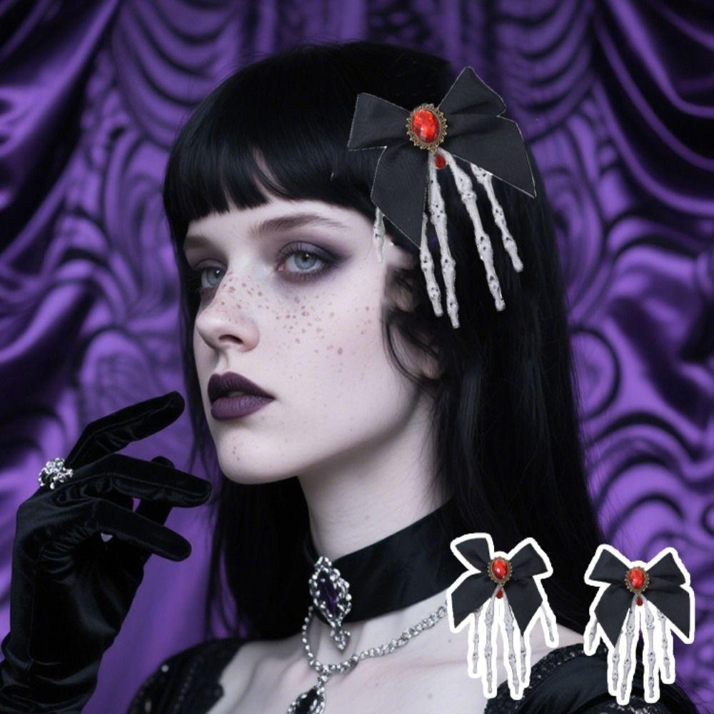 Bowknot Ghost Claw Hair Clip Gothic Halloween Headwear Punk Skeleton Hand Hairpin Women