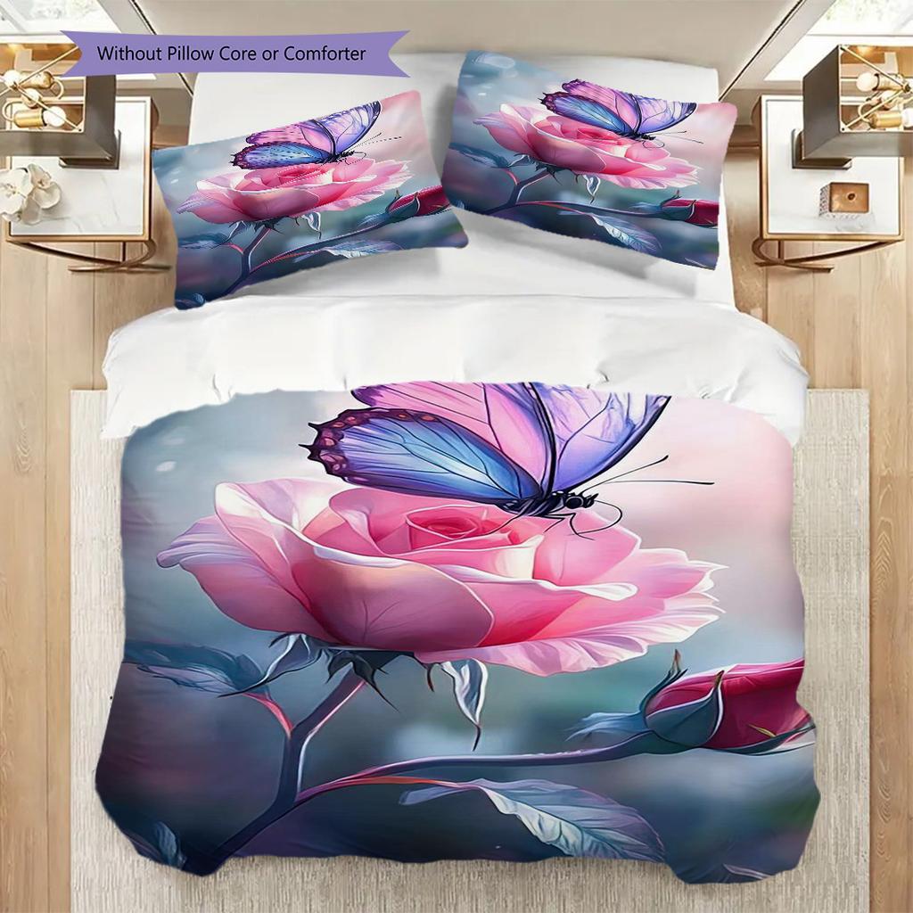 1PC Butterflies, flowers Bedding Quilt Set Quilt Cover Pillowcase Home Decoration Birthday Gift (1 * duvet cover + 15 * pillowcase, without core)