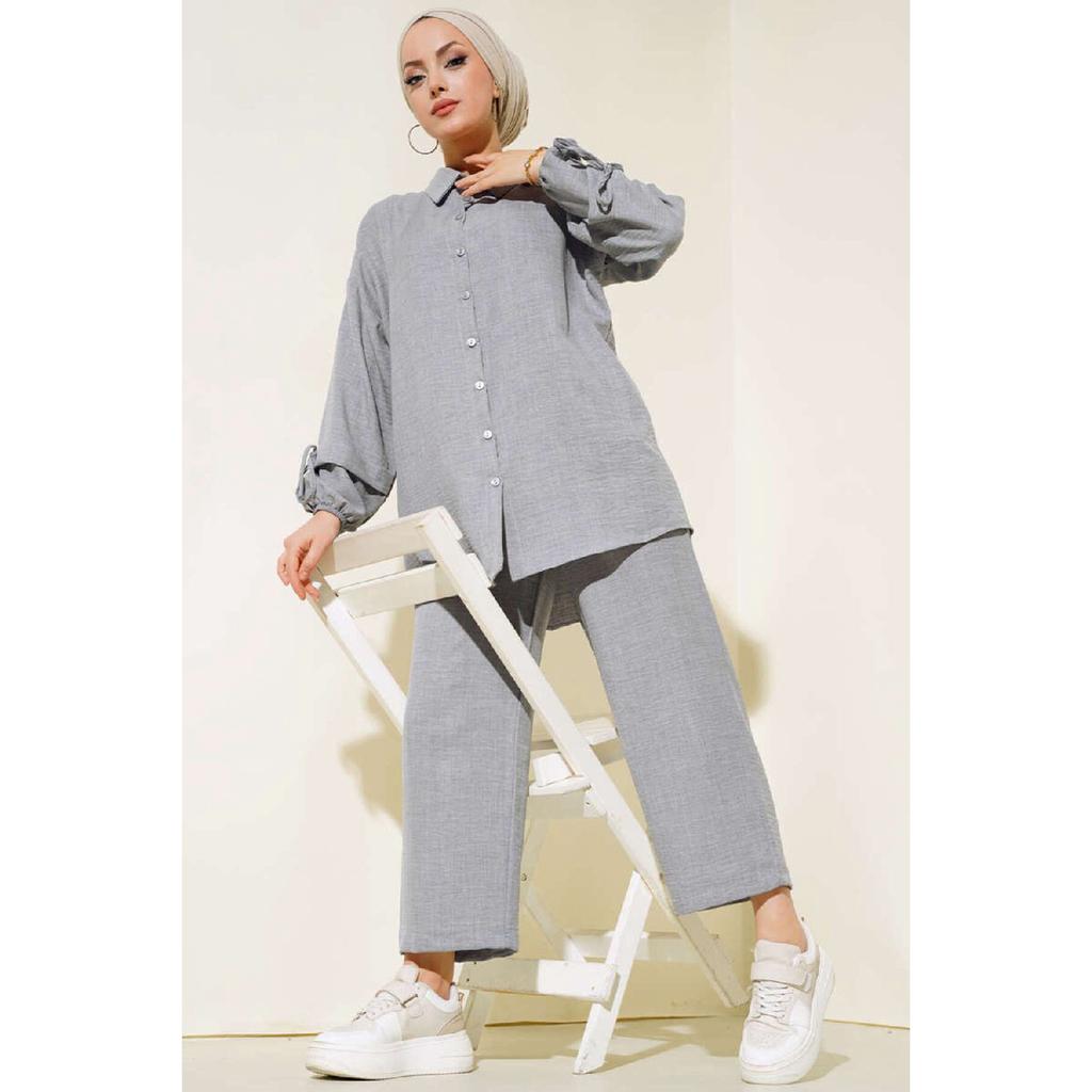 Women's Buttoned Linen Double Suit