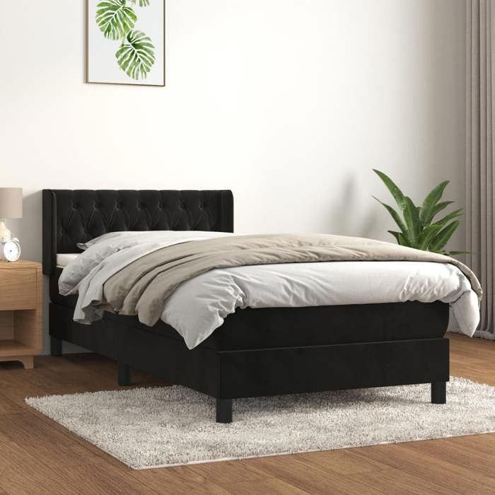 Lit avec matelas - Maison Exclusive - Noir - 90x200 cm - Tête de lit réglable - Velours doux